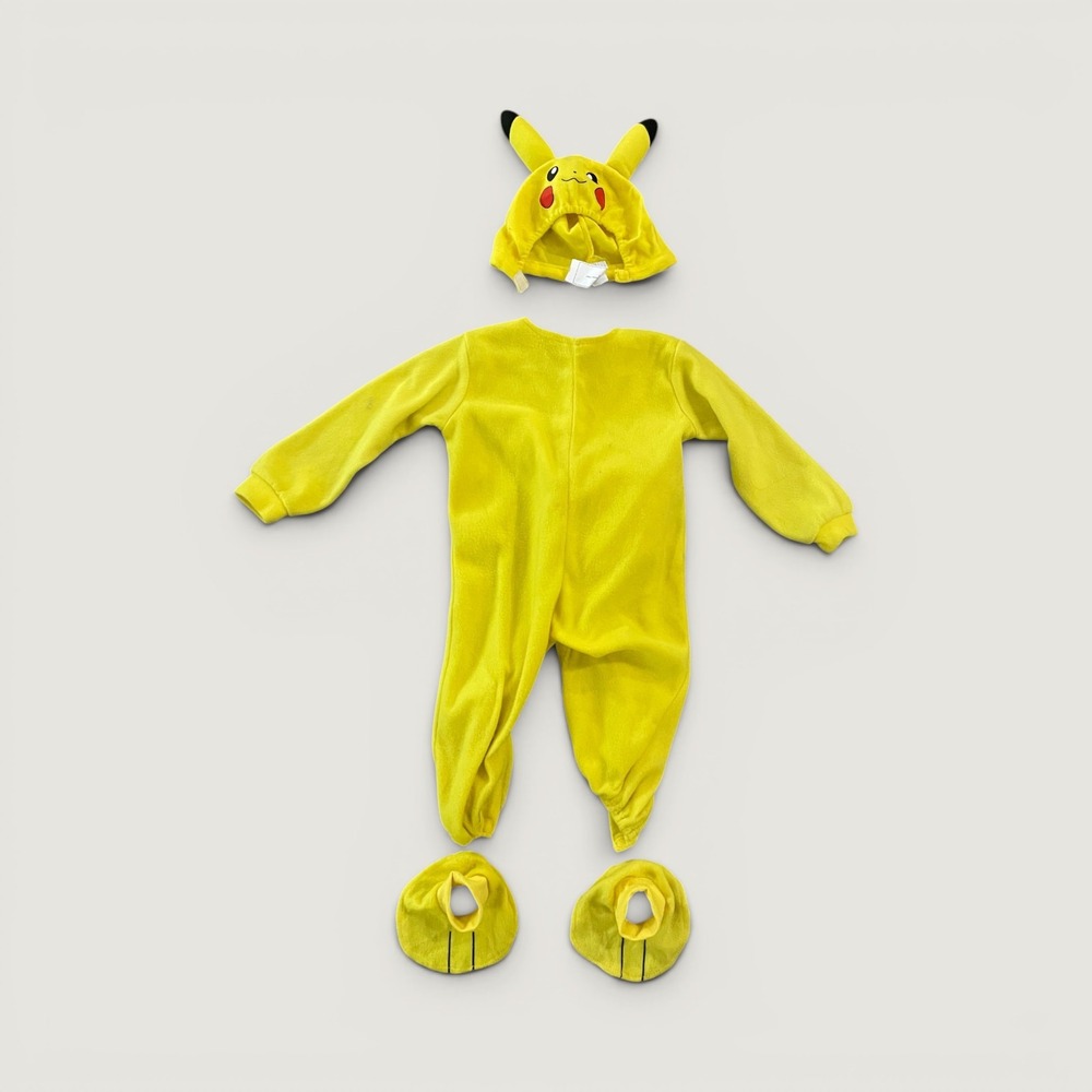 Pokemon Pikachu Costume Toddler 2T Yellow Jumpsuit Hood Foot Covers